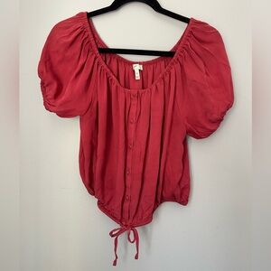 Joie Red Button-Down Puff Sleeve Blouse